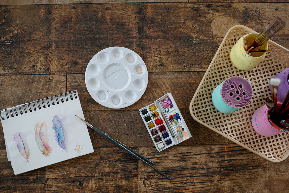 Various painting tools on the table