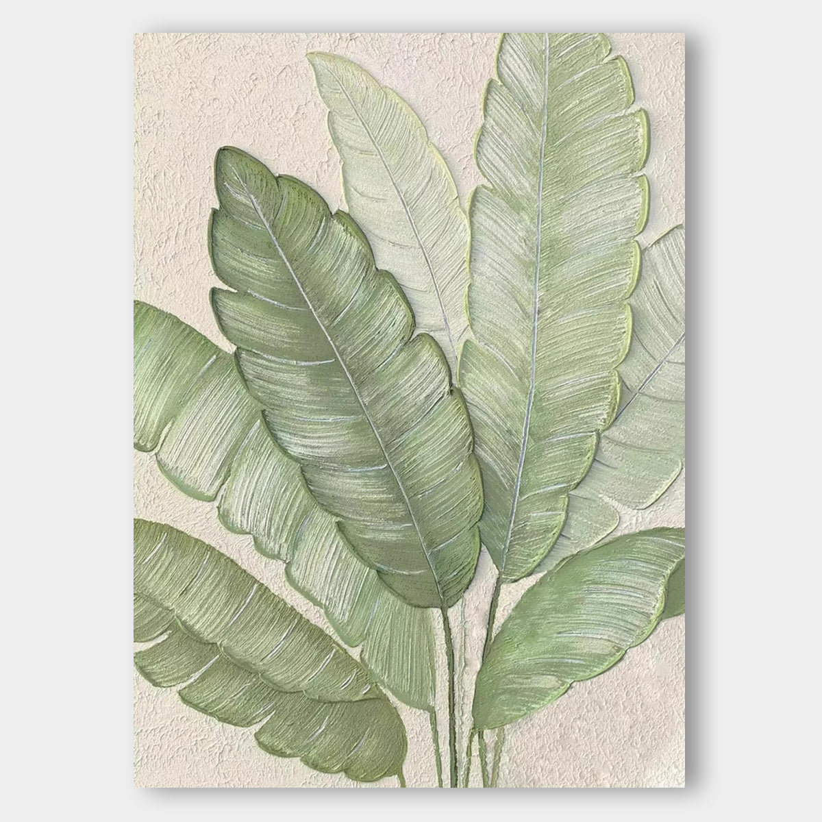 Large Green Leaves Textured Painting Abstract Art Canvas Green Abstract Home Hanging Painting