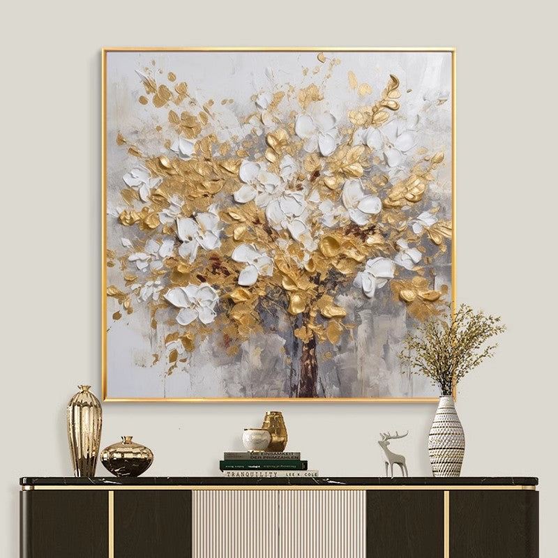 Abstract golden flower oil painting porch thick texture knife painting