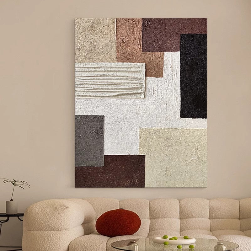 Artistic color block decoration painting on beige sofa background wall