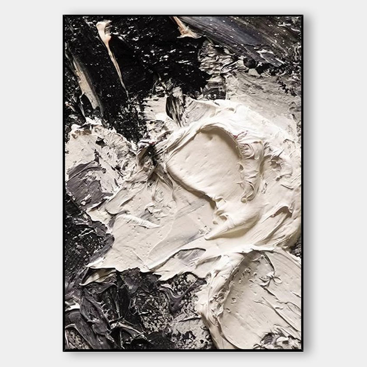 Black and White 3D Pure Hand-painted Thick Texture Canvas Hanging Painting