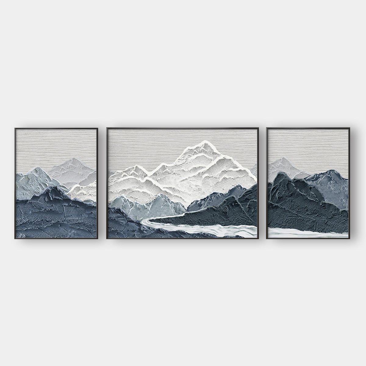 Blue Wabi-sabi style living room mountain landscape decoration painting SenroArt