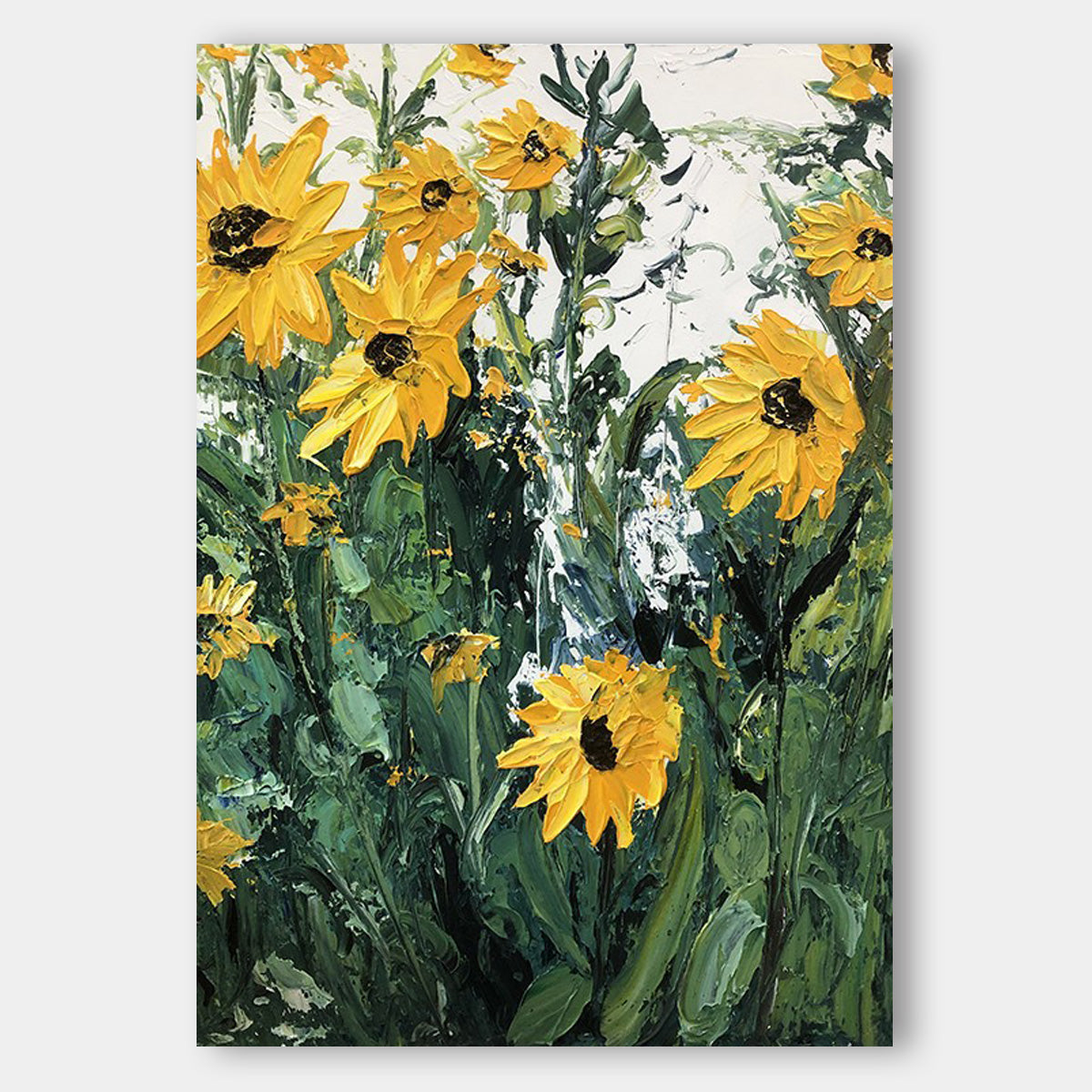 Colored Abstract Art Sunflower Canvas Palette Knife Painting Sunflower Home Decor