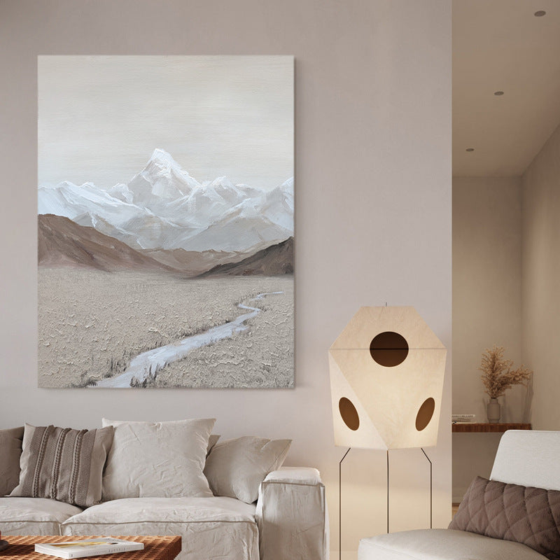 Gray sofa background wall with mountain texture painting