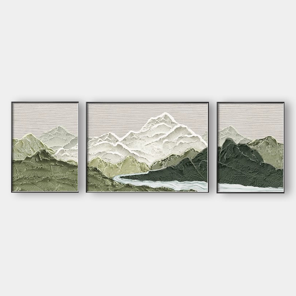 Green Wabi-sabi style living room mountain landscape decoration painting SenroArt