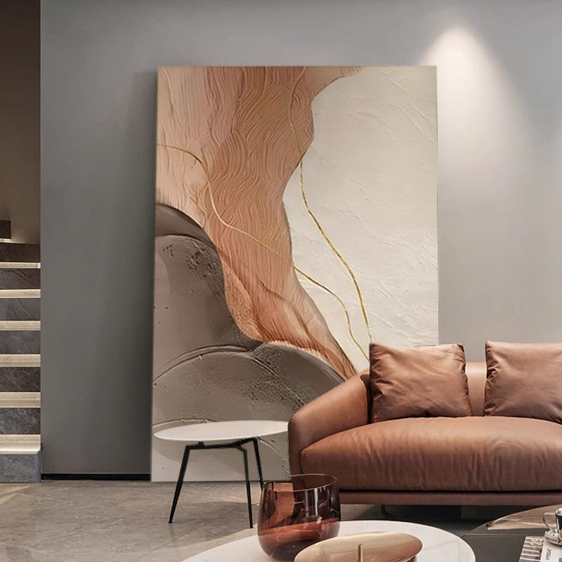 Large Wabi-sabi floor-standing decoration painting on brown sofa background wall