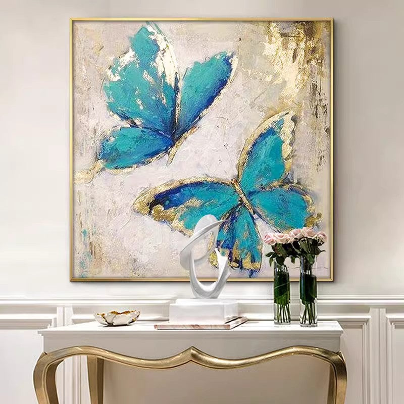 Light luxury living room gold foil butterfly simple abstract canvas art painting against the wall