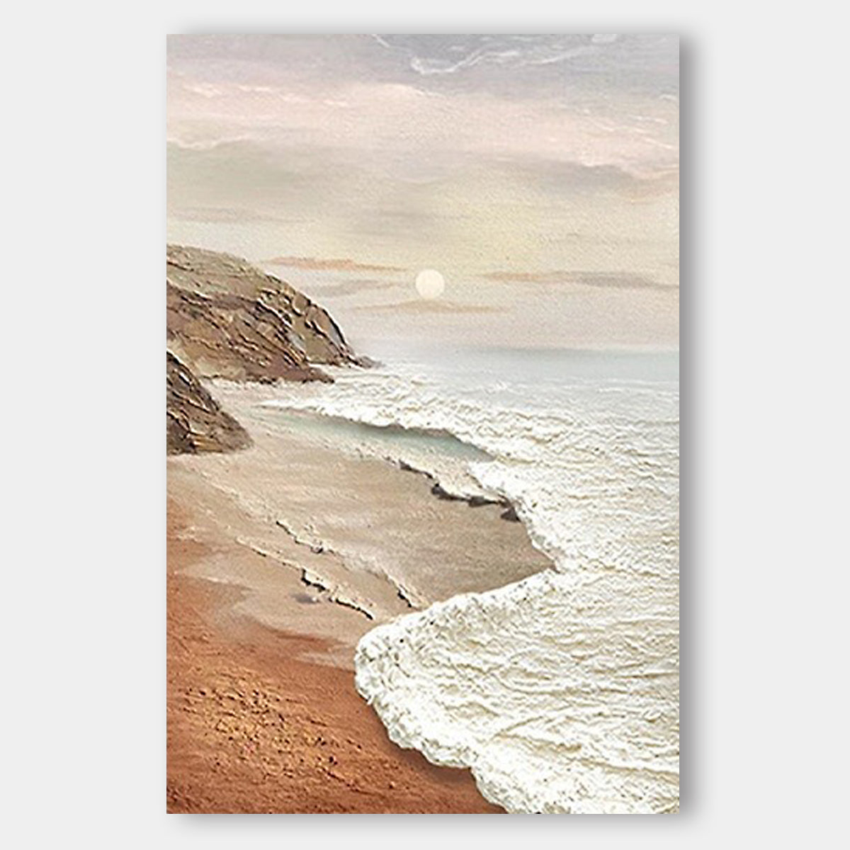 Modern Pure Hand-painted Sunrise at sea Wabi-sabi Style Decorative Hanging Painting