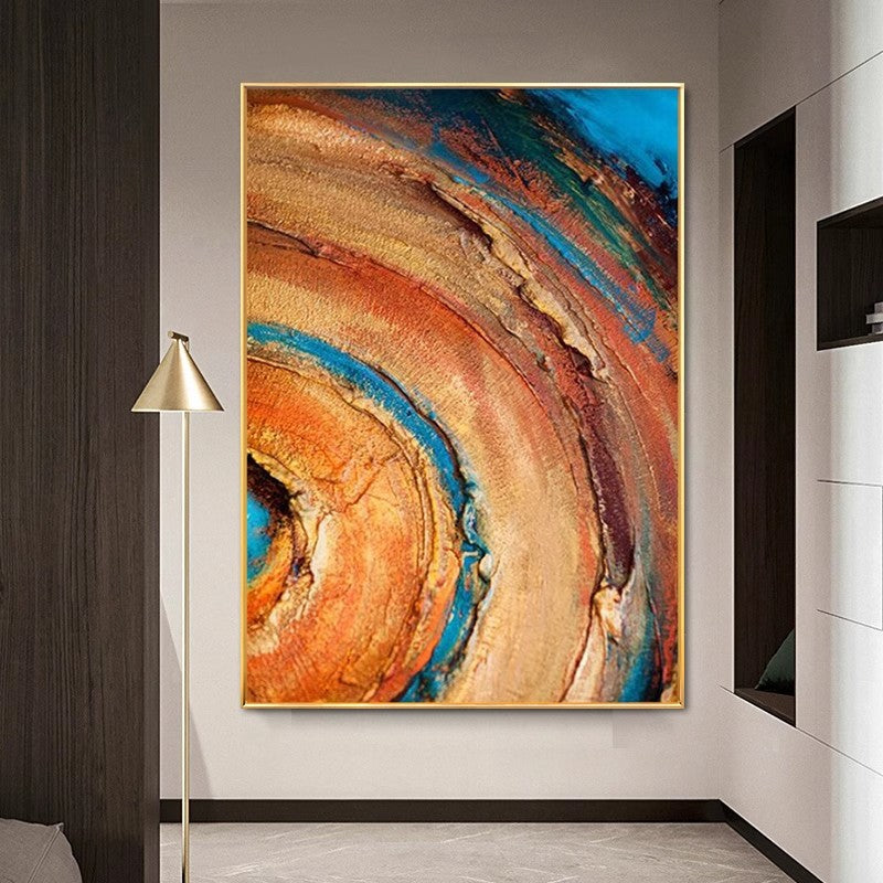 Multi-color circle decorative canvas hanging painting on the corridor wall with gold environmentally friendly frame