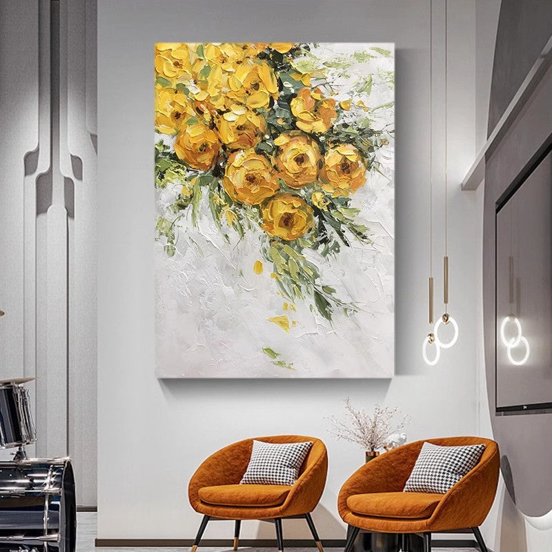 Orange chair background wall large yellow flower art canvas hanging painting