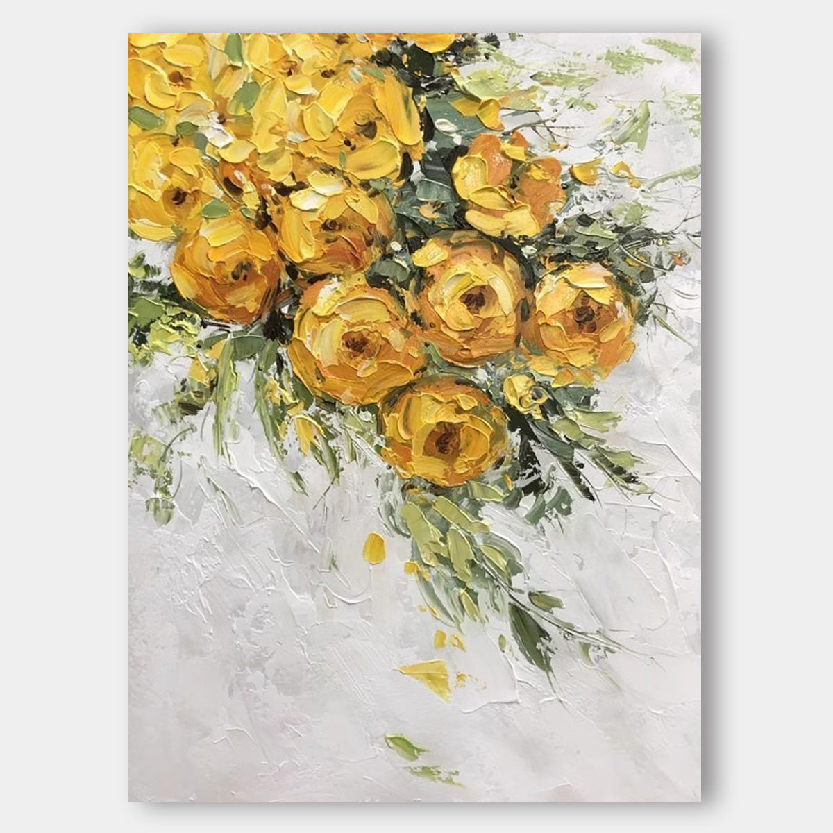 Original Yellow Plant Art Painting Wabi-Sabi Decoration Abstract Textured Acrylic Painting