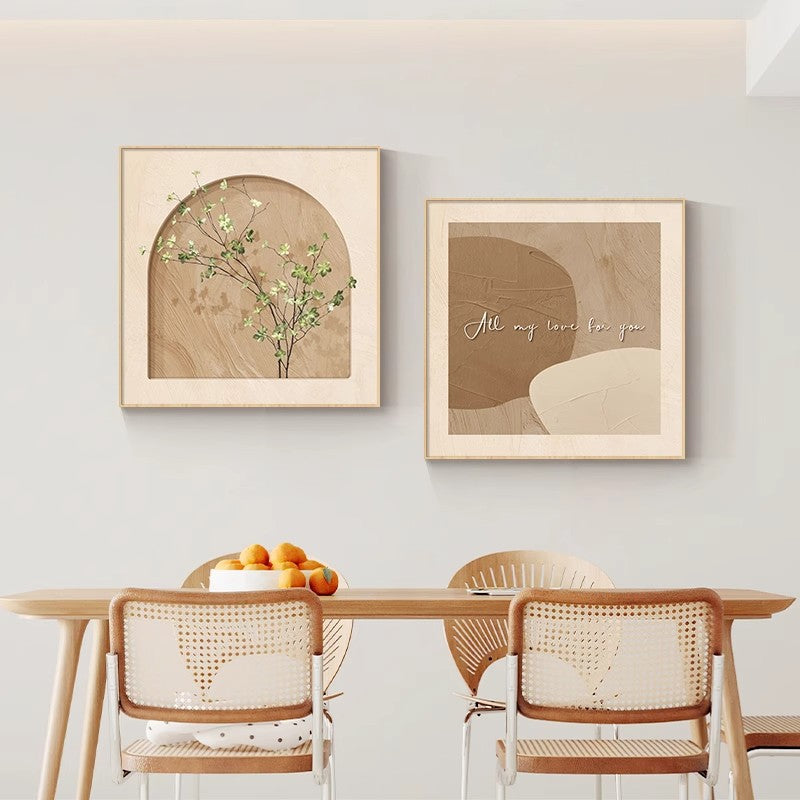 Painting behind the dining table in a simple wabi-sabi style restaurant SenroArt