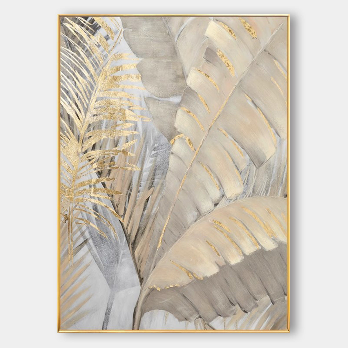 Pure Hand-painted Oil Painting Abstract Gold Foil Banana Leaf Wall Art Painting