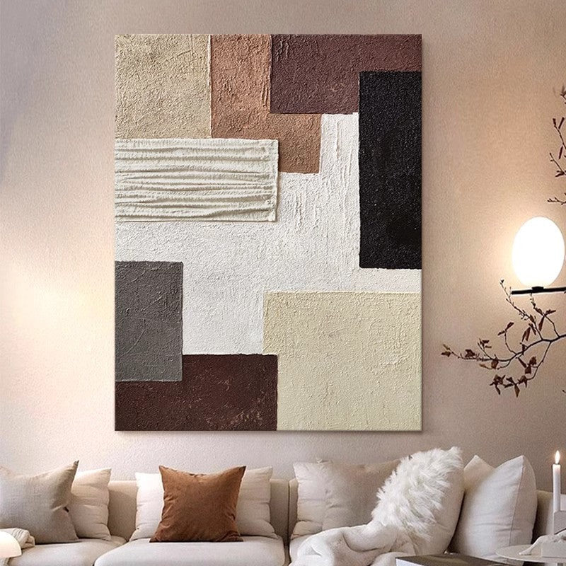 Sofa background wall wabi-sabi color blocks, abstract texture canvas hanging painting