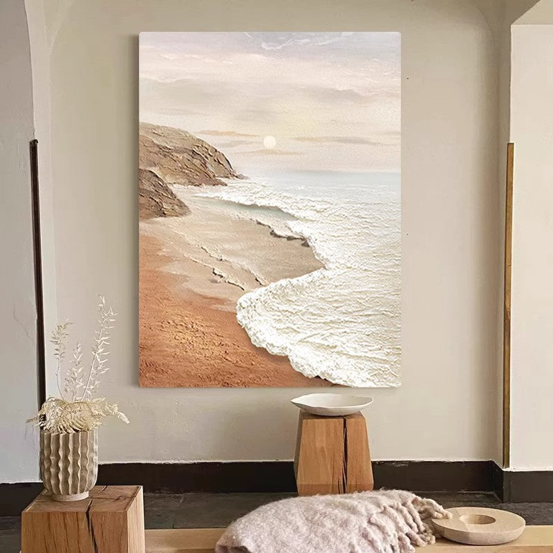 Sunrise at sea hanging painting on the wall with warm atmosphere