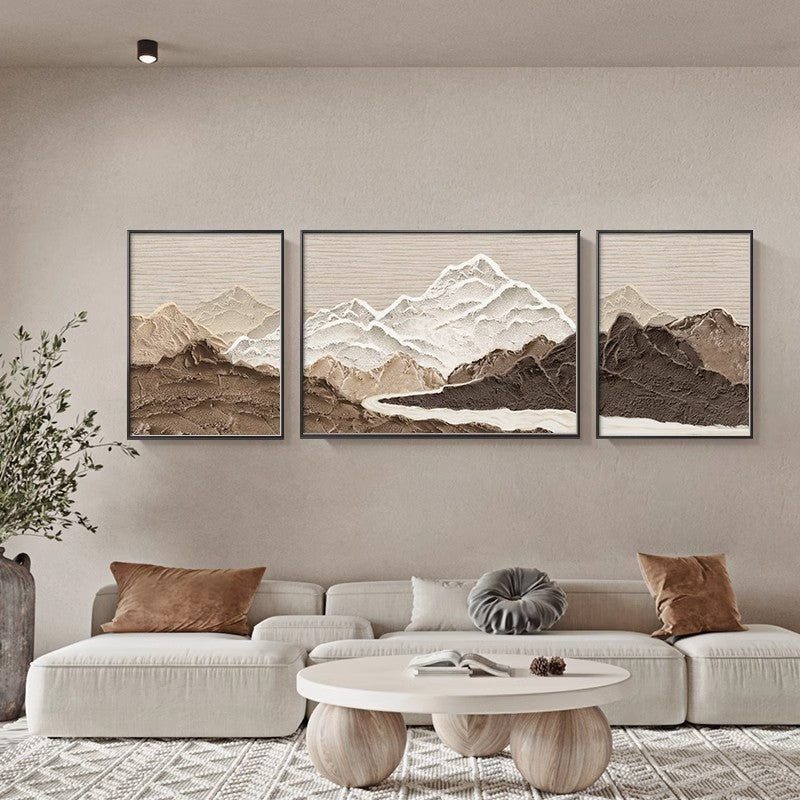 Three brown decoration paintings on the living room sofa background wall SenroArt