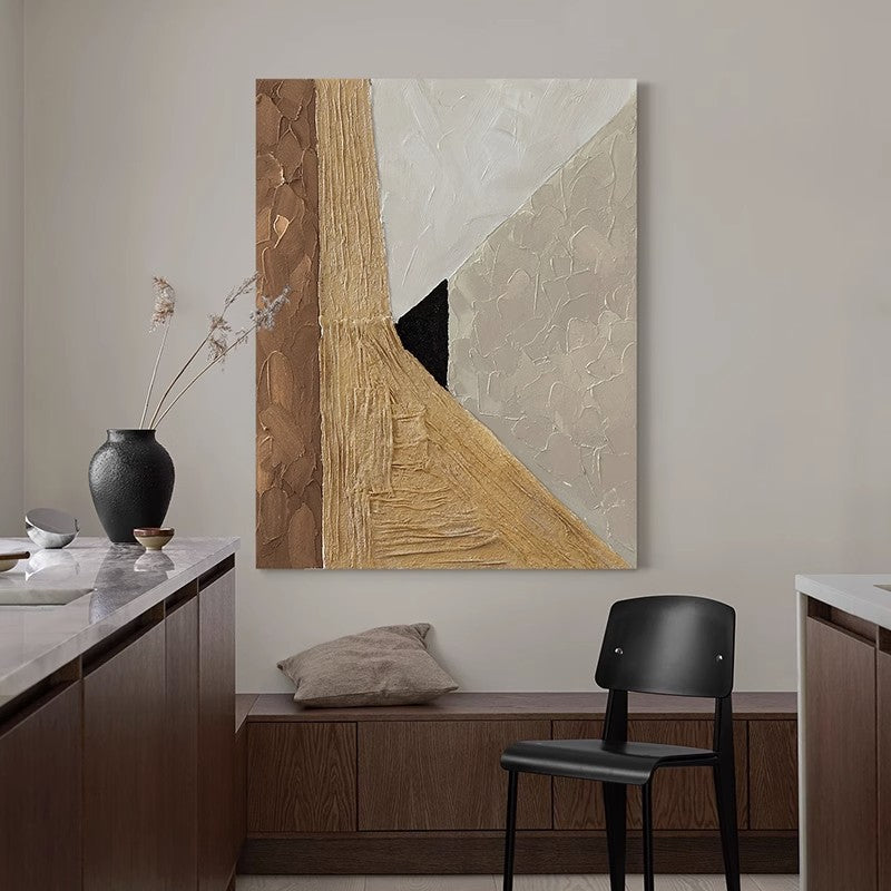 Wabi-sabi minimalist art painting on entry cabinet