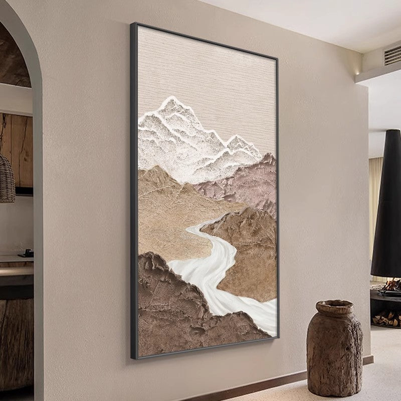 Wabi-sabi style vertical mountain texture landscape painting for the living room SenroArt